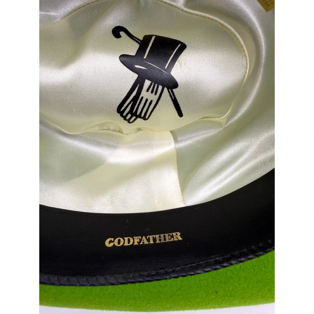 Vintage Capas Designs Lime Green Wool Fedora Hat with Feather Accent Godfather M